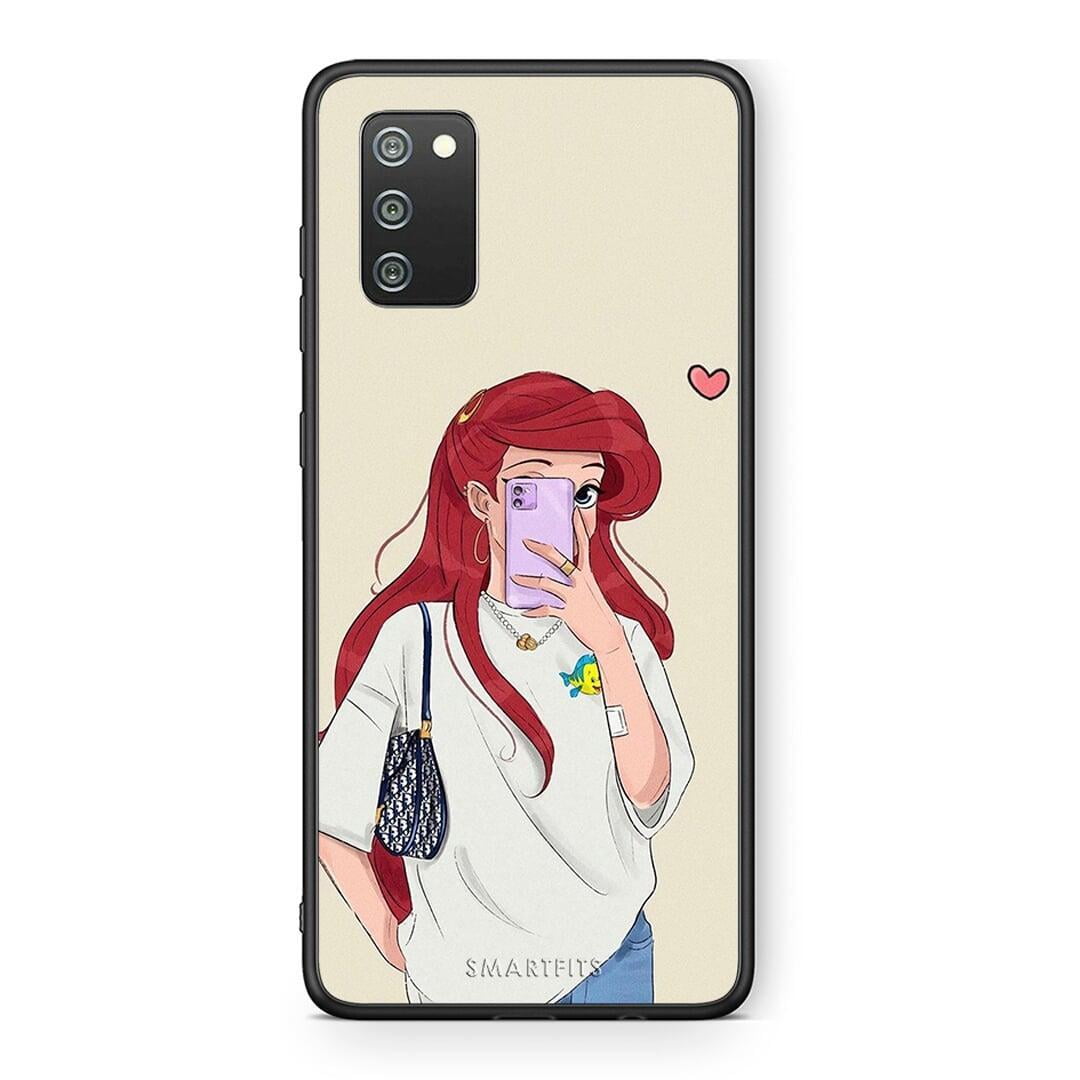 Samsung A02s Walking Mermaid Θήκη από τη Smartfits με σχέδιο στο πίσω μέρος και μαύρο περίβλημα | Smartphone case with colorful back and black bezels by Smartfits