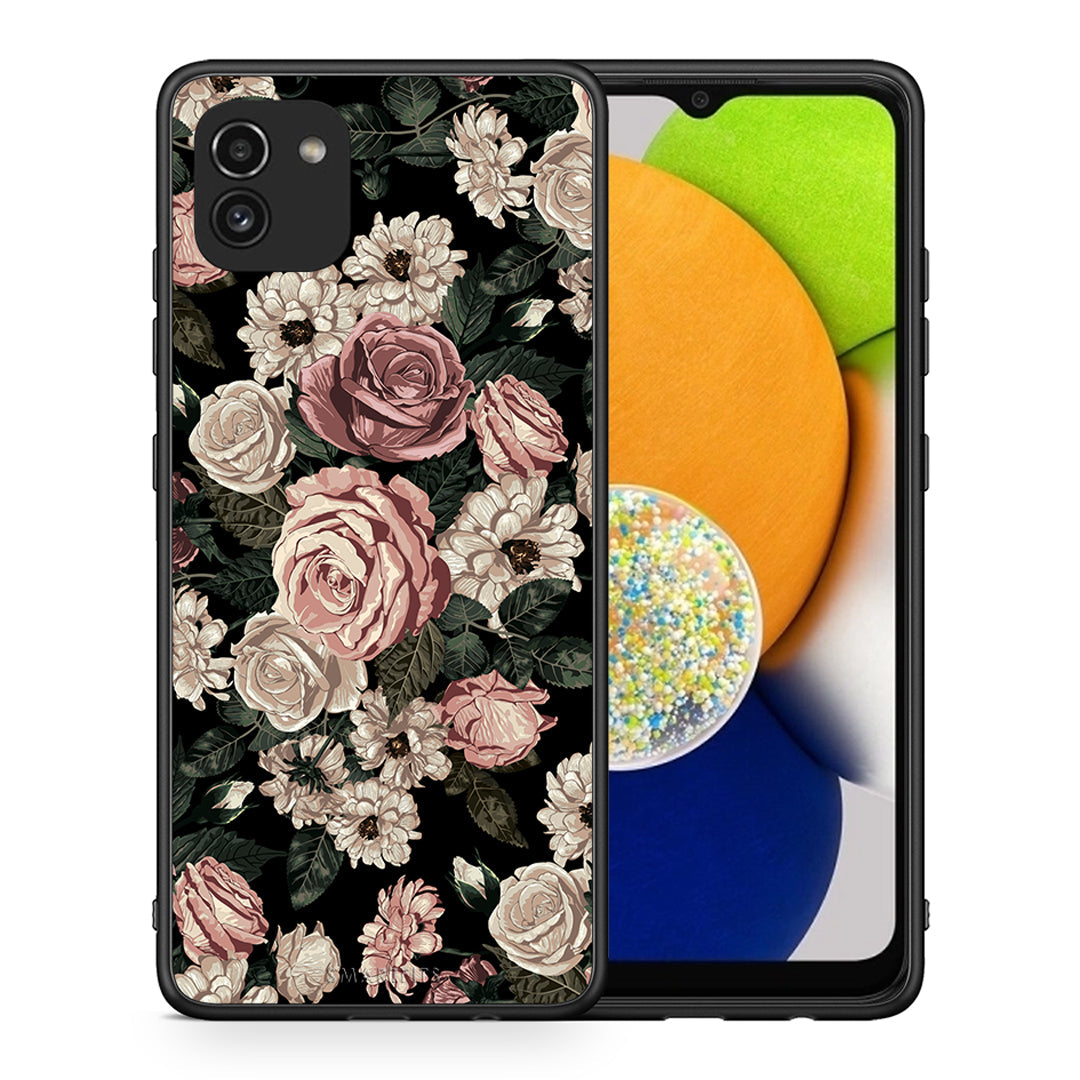 Θήκη Samsung A03 Wild Roses Flower από τη Smartfits με σχέδιο στο πίσω μέρος και μαύρο περίβλημα | Samsung A03 Wild Roses Flower case with colorful back and black bezels