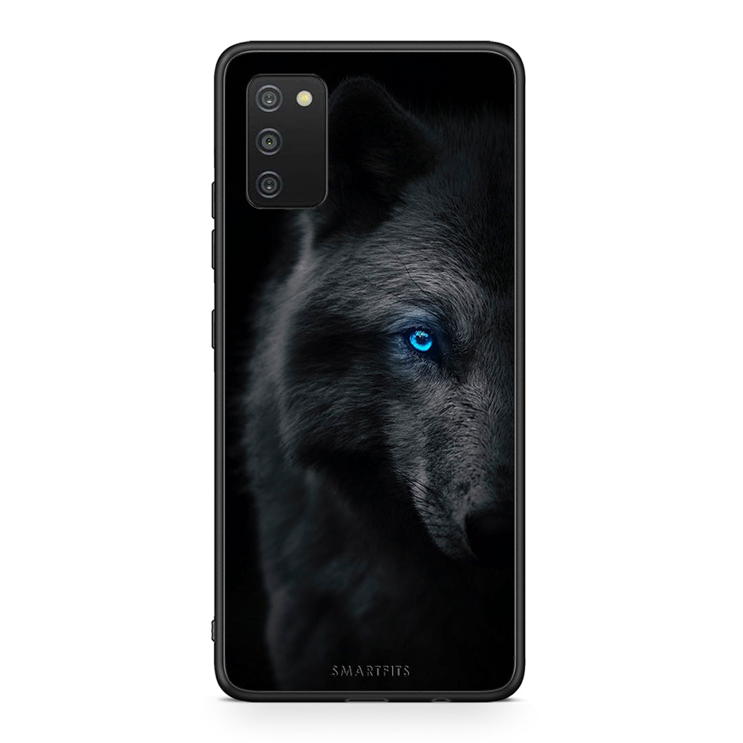 Samsung A03s Dark Wolf θήκη από τη Smartfits με σχέδιο στο πίσω μέρος και μαύρο περίβλημα | Smartphone case with colorful back and black bezels by Smartfits