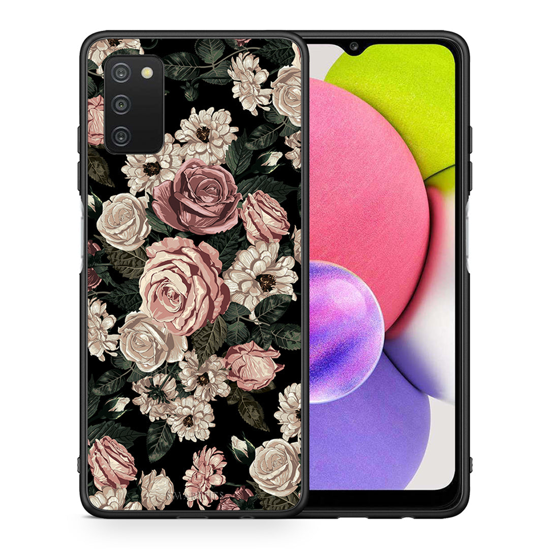 Θήκη Samsung A03s Wild Roses Flower από τη Smartfits με σχέδιο στο πίσω μέρος και μαύρο περίβλημα | Samsung A03s Wild Roses Flower case with colorful back and black bezels