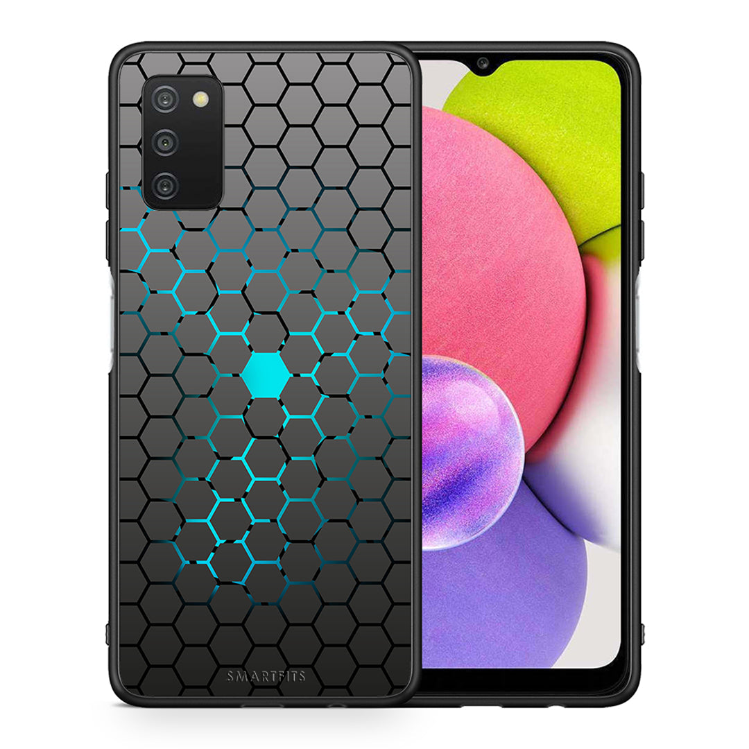 Θήκη Samsung A03s Hexagonal Geometric από τη Smartfits με σχέδιο στο πίσω μέρος και μαύρο περίβλημα | Samsung A03s Hexagonal Geometric case with colorful back and black bezels
