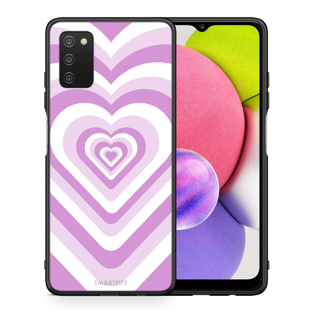 Θήκη Samsung A03s Lilac Hearts από τη Smartfits με σχέδιο στο πίσω μέρος και μαύρο περίβλημα | Samsung A03s Lilac Hearts case with colorful back and black bezels