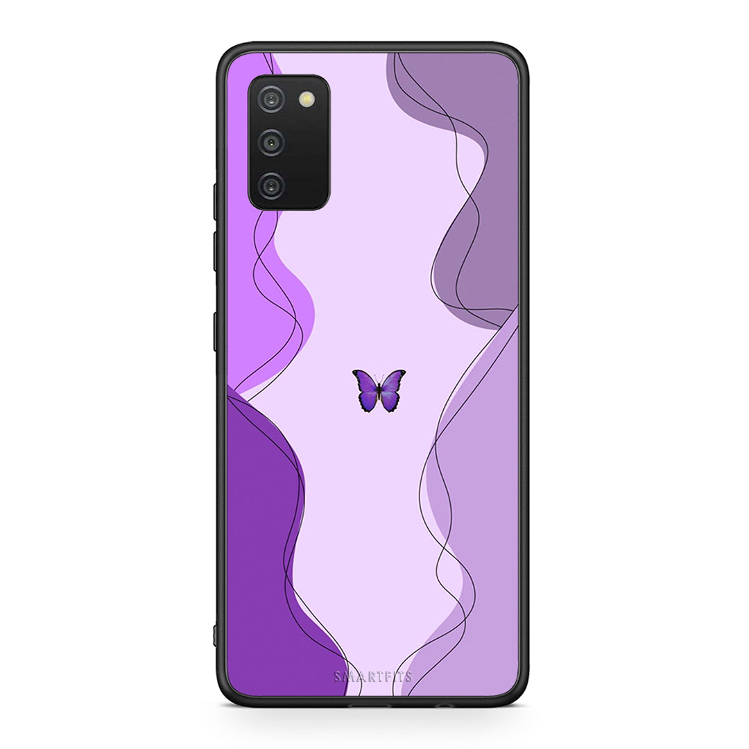 Samsung A03s Purple Mariposa Θήκη Αγίου Βαλεντίνου από τη Smartfits με σχέδιο στο πίσω μέρος και μαύρο περίβλημα | Smartphone case with colorful back and black bezels by Smartfits