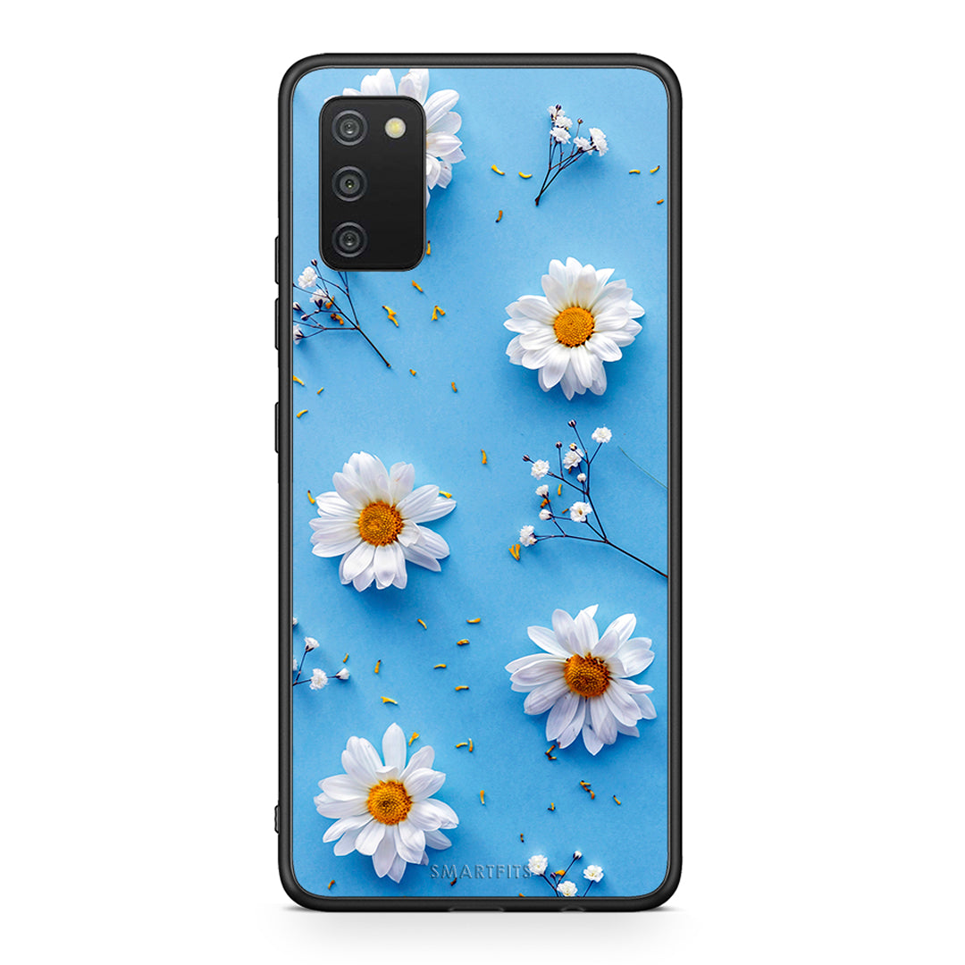 Samsung A03s Real Daisies θήκη από τη Smartfits με σχέδιο στο πίσω μέρος και μαύρο περίβλημα | Smartphone case with colorful back and black bezels by Smartfits