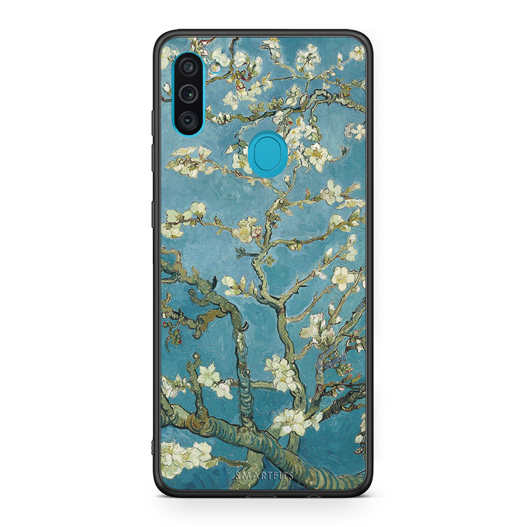 Samsung A11/M11 White Blossoms θήκη από τη Smartfits με σχέδιο στο πίσω μέρος και μαύρο περίβλημα | Smartphone case with colorful back and black bezels by Smartfits