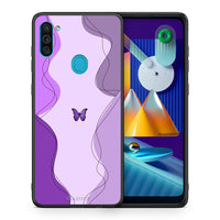 Thumbnail for Θήκη Αγίου Βαλεντίνου Samsung A11 / M11 Purple Mariposa από τη Smartfits με σχέδιο στο πίσω μέρος και μαύρο περίβλημα | Samsung A11 / M11 Purple Mariposa case with colorful back and black bezels
