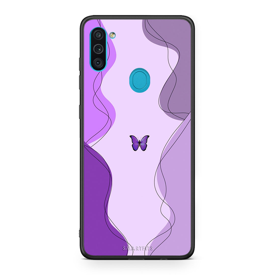 Samsung A11 / M11 Purple Mariposa Θήκη Αγίου Βαλεντίνου από τη Smartfits με σχέδιο στο πίσω μέρος και μαύρο περίβλημα | Smartphone case with colorful back and black bezels by Smartfits