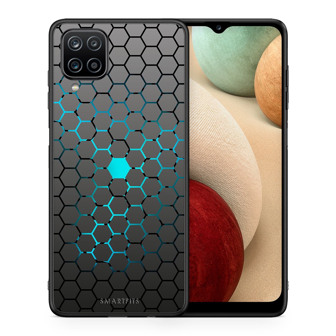 Θήκη Samsung A12 Hexagonal Geometric από τη Smartfits με σχέδιο στο πίσω μέρος και μαύρο περίβλημα | Samsung A12 Hexagonal Geometric case with colorful back and black bezels