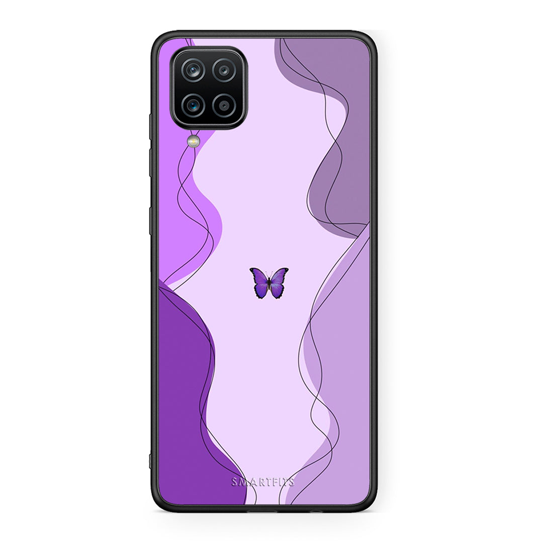 Samsung A12 Purple Mariposa Θήκη Αγίου Βαλεντίνου από τη Smartfits με σχέδιο στο πίσω μέρος και μαύρο περίβλημα | Smartphone case with colorful back and black bezels by Smartfits