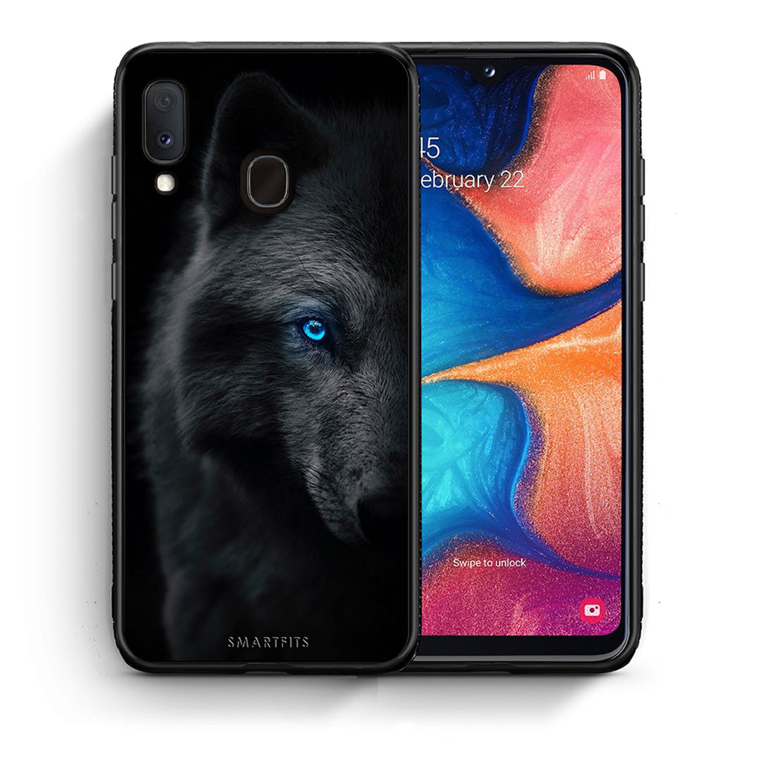 Θήκη Samsung Galaxy A30 Dark Wolf από τη Smartfits με σχέδιο στο πίσω μέρος και μαύρο περίβλημα | Samsung Galaxy A30 Dark Wolf case with colorful back and black bezels