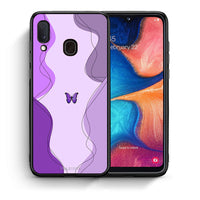 Thumbnail for Θήκη Αγίου Βαλεντίνου Samsung Galaxy A30 Purple Mariposa από τη Smartfits με σχέδιο στο πίσω μέρος και μαύρο περίβλημα | Samsung Galaxy A30 Purple Mariposa case with colorful back and black bezels