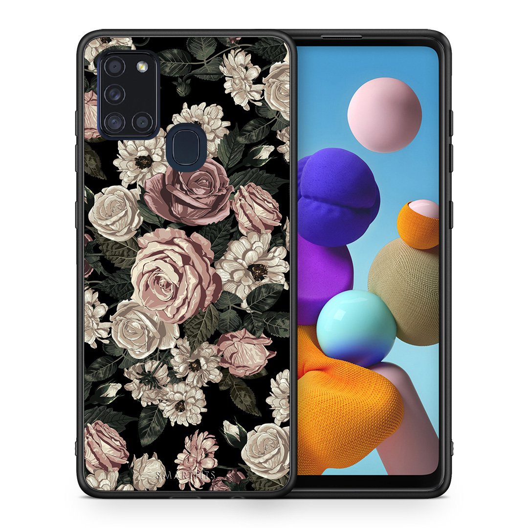 Θήκη Samsung A21s Wild Roses Flower από τη Smartfits με σχέδιο στο πίσω μέρος και μαύρο περίβλημα | Samsung A21s Wild Roses Flower case with colorful back and black bezels