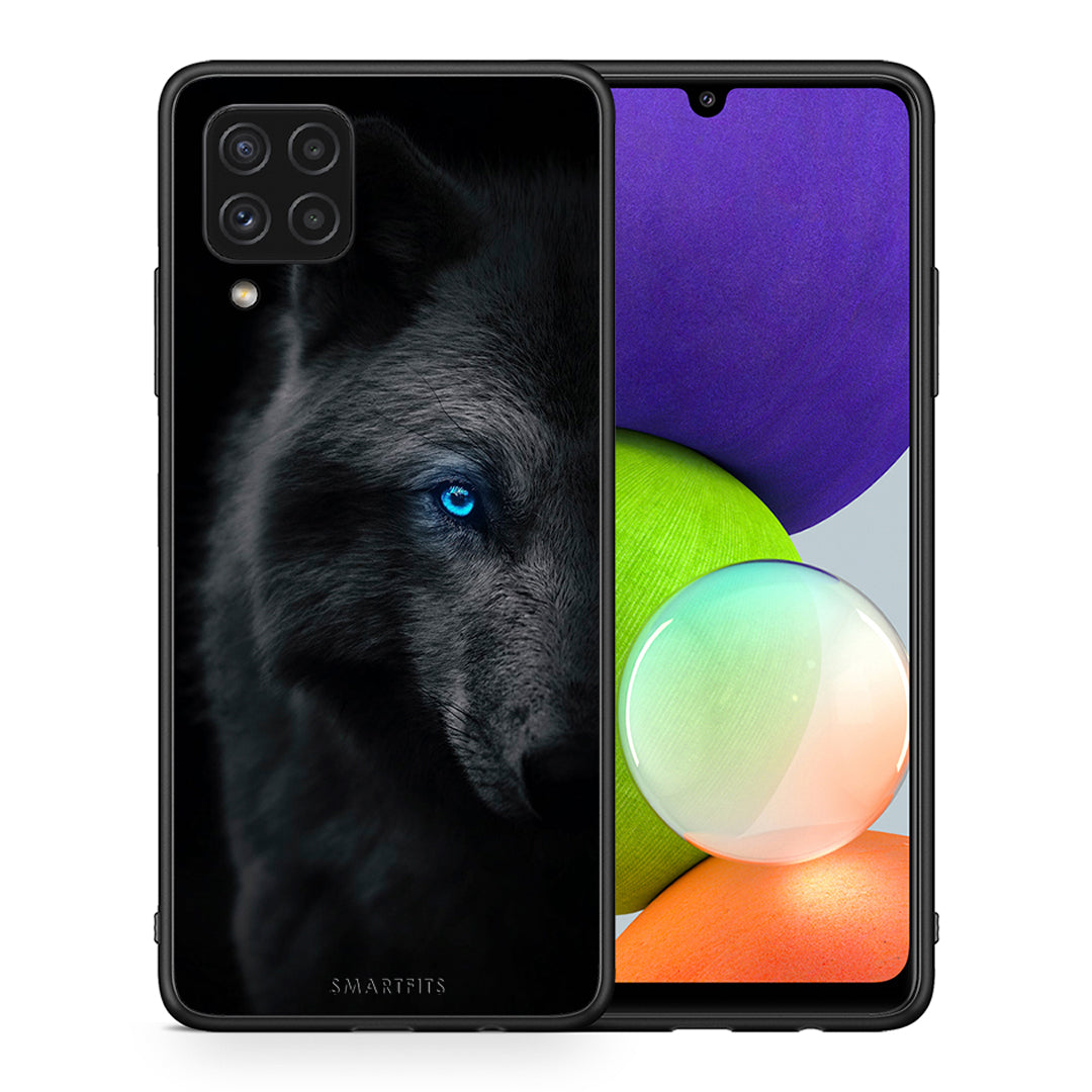 Θήκη Samsung A22 4G Dark Wolf από τη Smartfits με σχέδιο στο πίσω μέρος και μαύρο περίβλημα | Samsung A22 4G Dark Wolf case with colorful back and black bezels