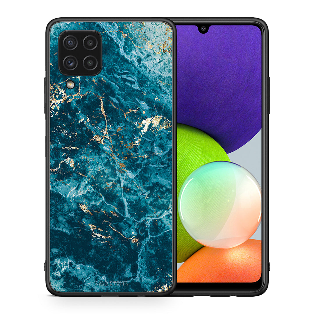 Θήκη Samsung A22 4G Marble Blue από τη Smartfits με σχέδιο στο πίσω μέρος και μαύρο περίβλημα | Samsung A22 4G Marble Blue case with colorful back and black bezels