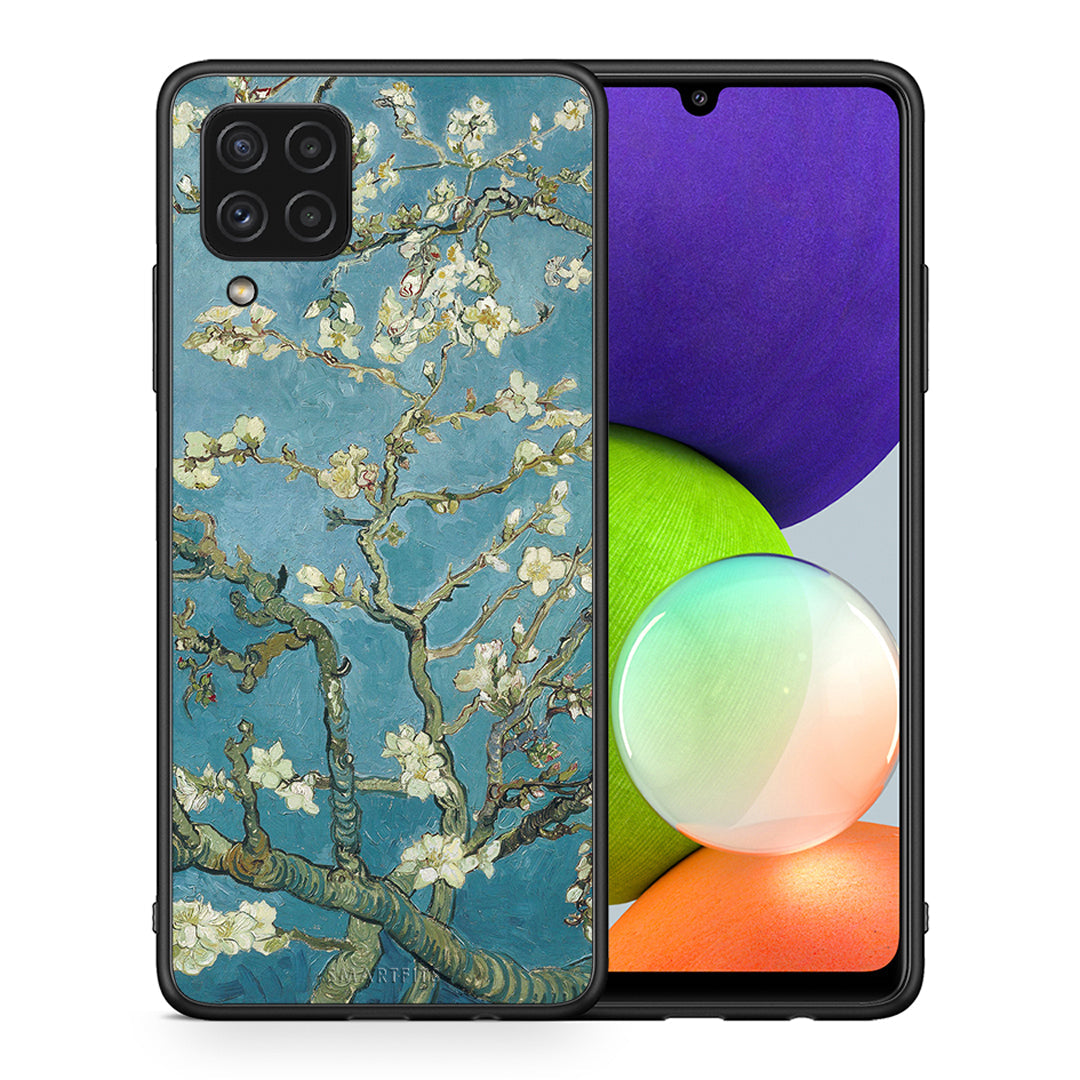 Θήκη Samsung A22 4G White Blossoms από τη Smartfits με σχέδιο στο πίσω μέρος και μαύρο περίβλημα | Samsung A22 4G White Blossoms case with colorful back and black bezels