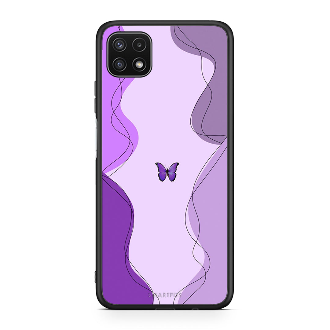 Samsung A22 5G Purple Mariposa Θήκη Αγίου Βαλεντίνου από τη Smartfits με σχέδιο στο πίσω μέρος και μαύρο περίβλημα | Smartphone case with colorful back and black bezels by Smartfits
