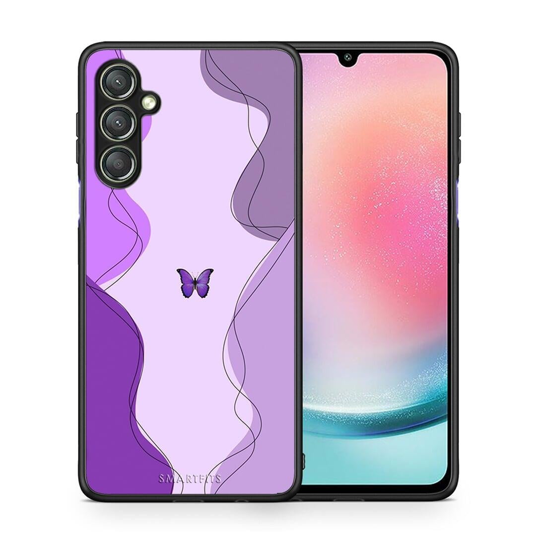 Θήκη Samsung Galaxy A24 4G Purple Mariposa από τη Smartfits με σχέδιο στο πίσω μέρος και μαύρο περίβλημα | Samsung Galaxy A24 4G Purple Mariposa Case with Colorful Back and Black Bezels