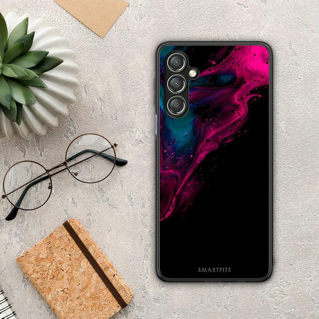 Θήκη Samsung Galaxy A24 4G Watercolor Pink Black από τη Smartfits με σχέδιο στο πίσω μέρος και μαύρο περίβλημα | Samsung Galaxy A24 4G Watercolor Pink Black Case with Colorful Back and Black Bezels