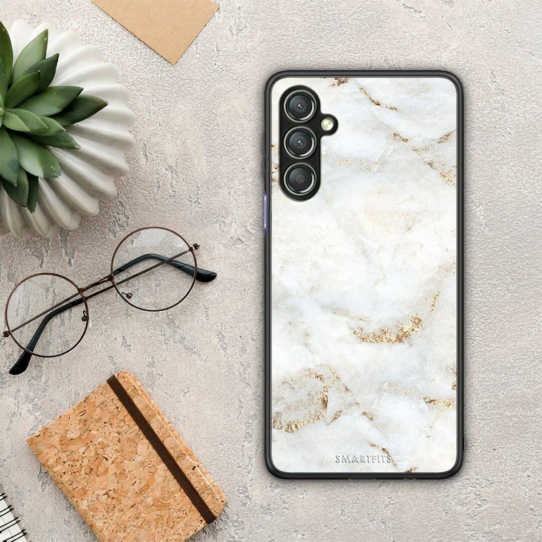 Θήκη Samsung Galaxy A24 4G White Gold Marble από τη Smartfits με σχέδιο στο πίσω μέρος και μαύρο περίβλημα | Samsung Galaxy A24 4G White Gold Marble Case with Colorful Back and Black Bezels