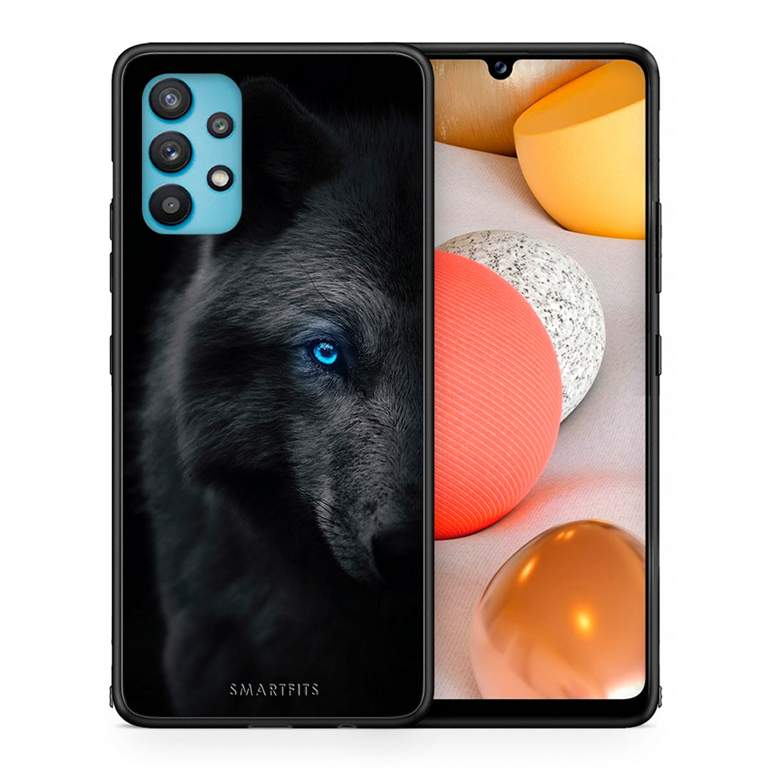 Θήκη Samsung Galaxy A32 5G  Dark Wolf από τη Smartfits με σχέδιο στο πίσω μέρος και μαύρο περίβλημα | Samsung Galaxy A32 5G  Dark Wolf case with colorful back and black bezels