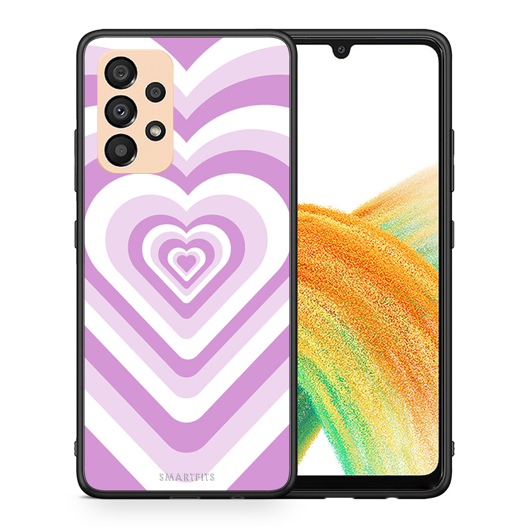 Θήκη Samsung A33 5G Lilac Hearts από τη Smartfits με σχέδιο στο πίσω μέρος και μαύρο περίβλημα | Samsung A33 5G Lilac Hearts case with colorful back and black bezels