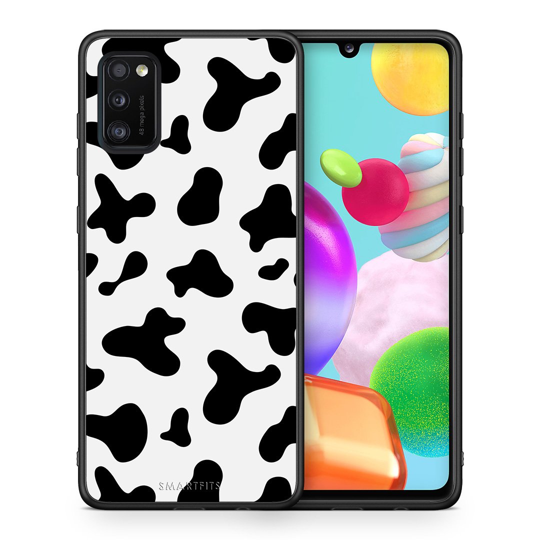 Θήκη Samsung A41 Cow Print από τη Smartfits με σχέδιο στο πίσω μέρος και μαύρο περίβλημα | Samsung A41 Cow Print case with colorful back and black bezels