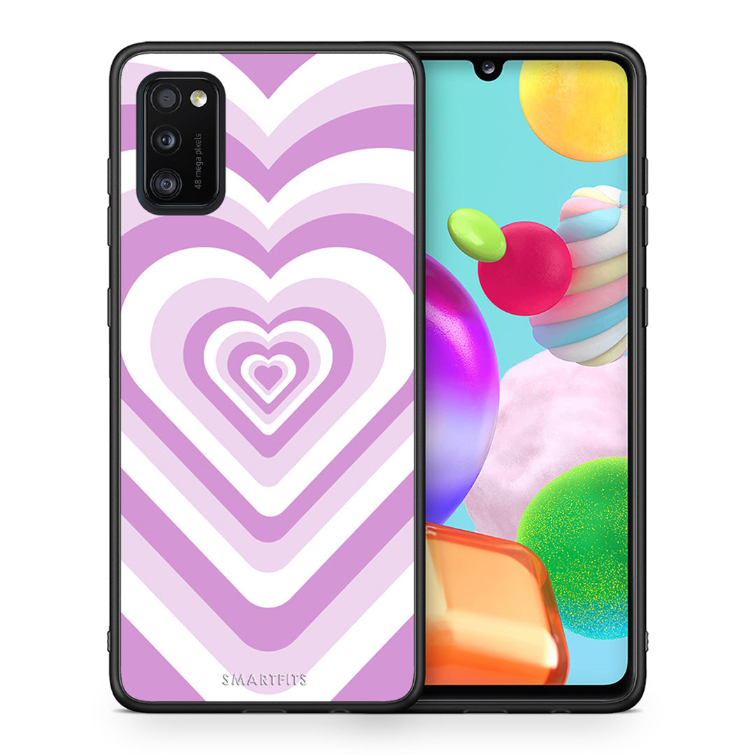 Θήκη Samsung A41 Lilac Hearts από τη Smartfits με σχέδιο στο πίσω μέρος και μαύρο περίβλημα | Samsung A41 Lilac Hearts case with colorful back and black bezels