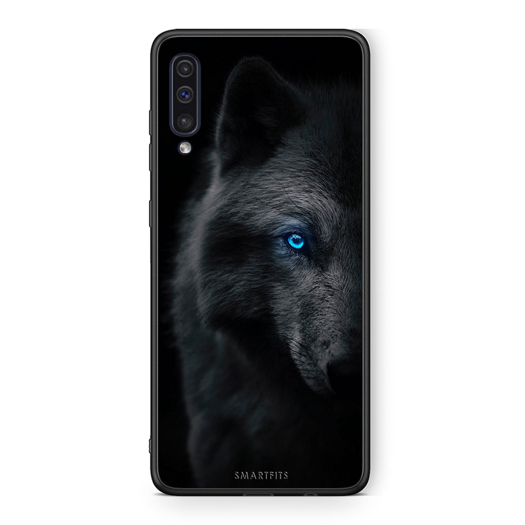 samsung a50 Dark Wolf θήκη από τη Smartfits με σχέδιο στο πίσω μέρος και μαύρο περίβλημα | Smartphone case with colorful back and black bezels by Smartfits