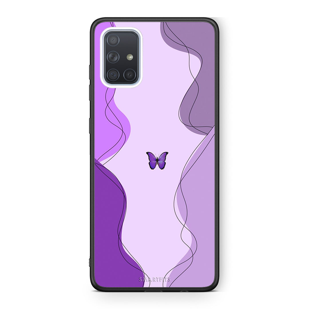 Samsung A51 Purple Mariposa Θήκη Αγίου Βαλεντίνου από τη Smartfits με σχέδιο στο πίσω μέρος και μαύρο περίβλημα | Smartphone case with colorful back and black bezels by Smartfits