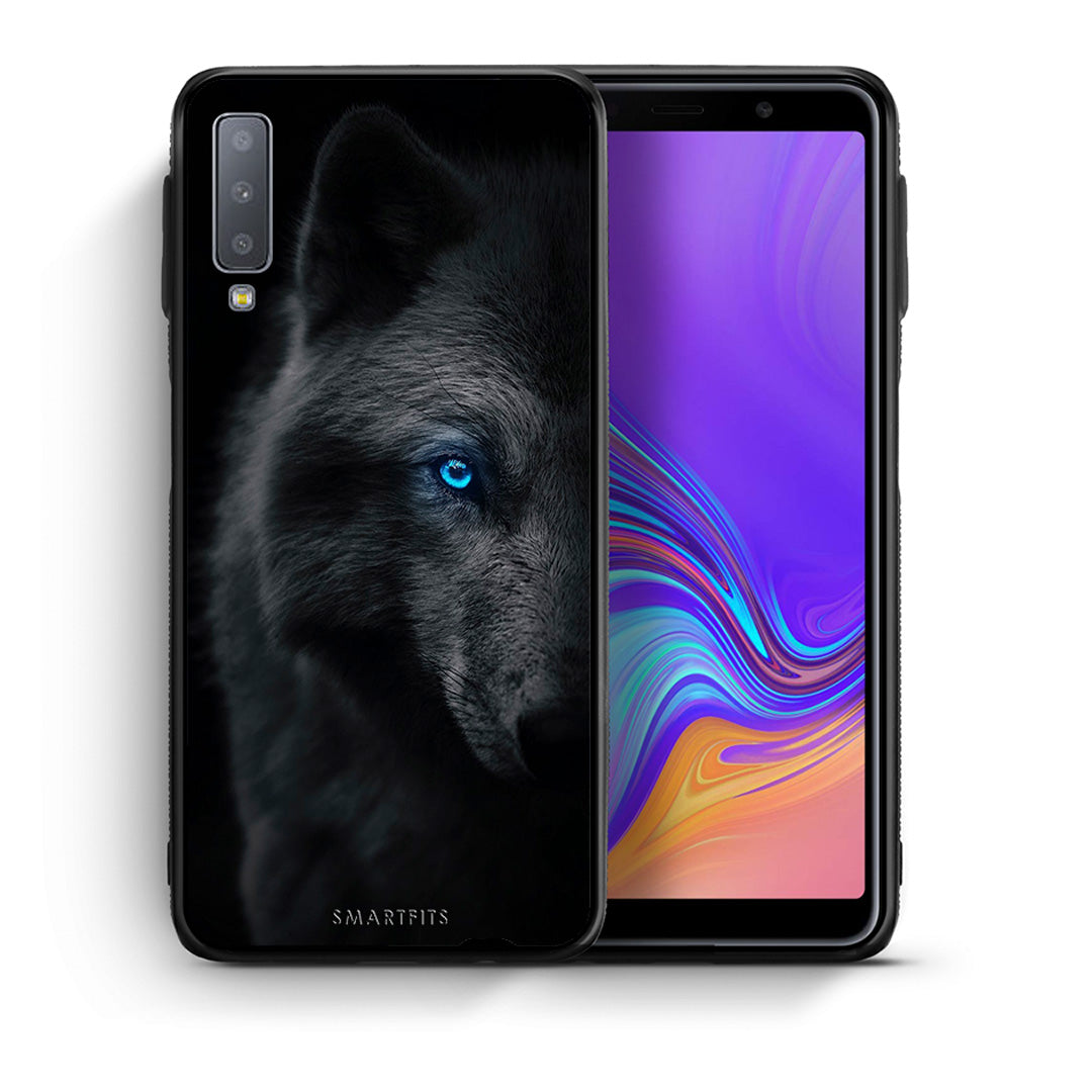 Θήκη Samsung A7 2018 Dark Wolf από τη Smartfits με σχέδιο στο πίσω μέρος και μαύρο περίβλημα | Samsung A7 2018 Dark Wolf case with colorful back and black bezels