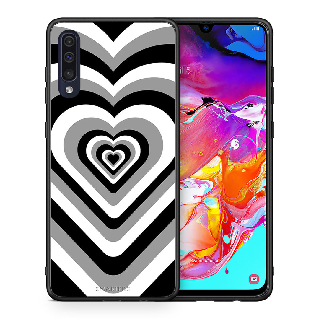 Θήκη Samsung A70 Black Hearts από τη Smartfits με σχέδιο στο πίσω μέρος και μαύρο περίβλημα | Samsung A70 Black Hearts case with colorful back and black bezels
