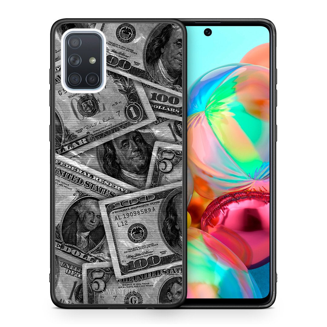 Θήκη Samsung A71 Money Dollars από τη Smartfits με σχέδιο στο πίσω μέρος και μαύρο περίβλημα | Samsung A71 Money Dollars case with colorful back and black bezels
