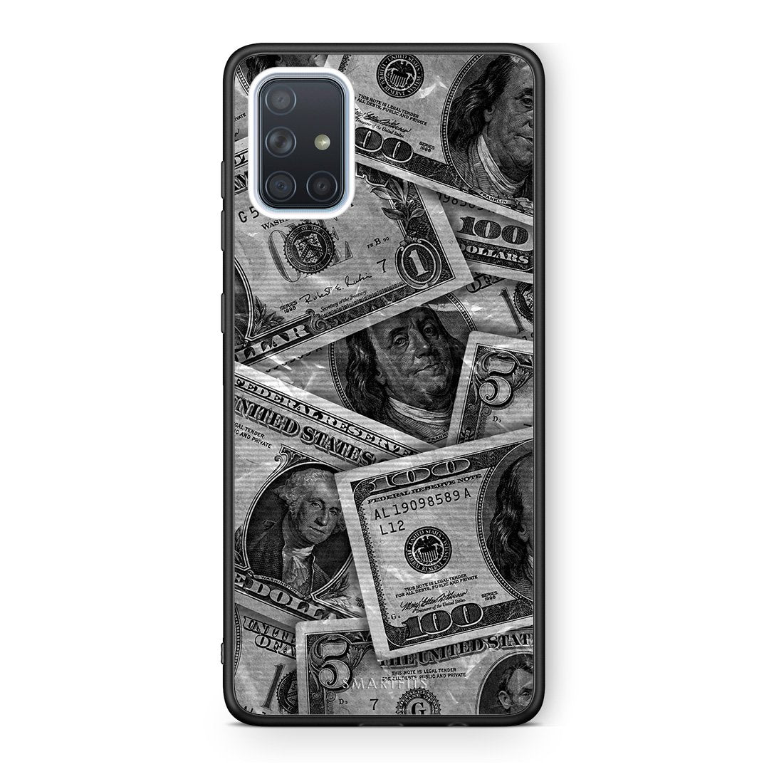 Samsung A71 Money Dollars θήκη από τη Smartfits με σχέδιο στο πίσω μέρος και μαύρο περίβλημα | Smartphone case with colorful back and black bezels by Smartfits
