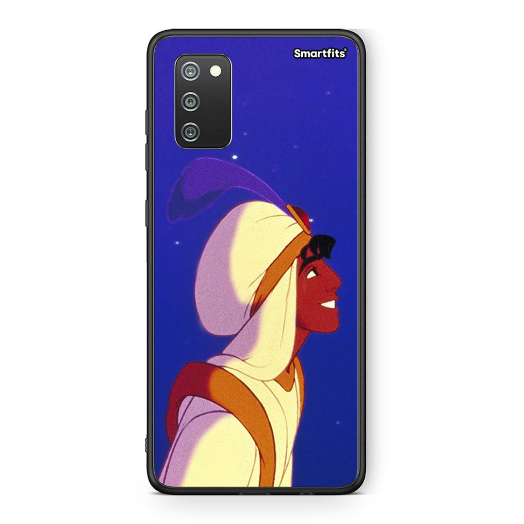 Samsung A02s Alladin And Jasmine Love 1 θήκη από τη Smartfits με σχέδιο στο πίσω μέρος και μαύρο περίβλημα | Smartphone case with colorful back and black bezels by Smartfits