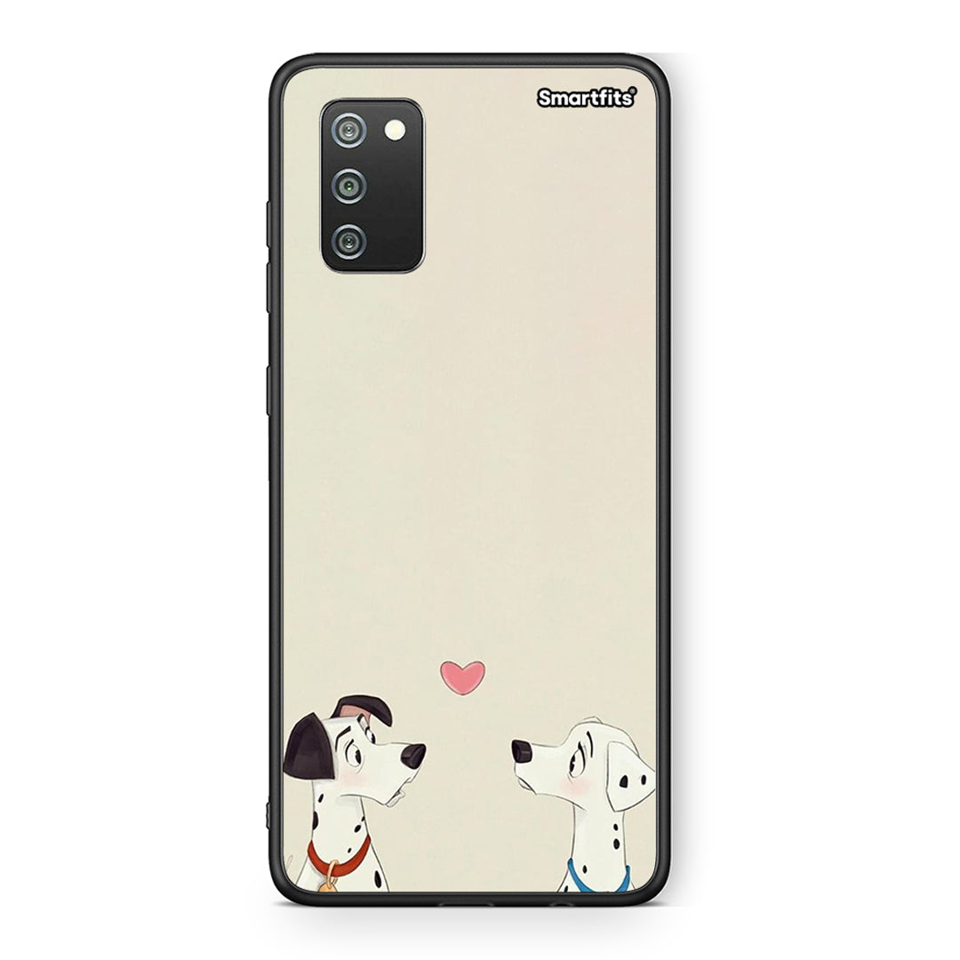 Samsung A02s Dalmatians Love θήκη από τη Smartfits με σχέδιο στο πίσω μέρος και μαύρο περίβλημα | Smartphone case with colorful back and black bezels by Smartfits