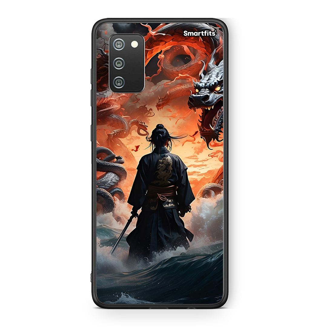 Samsung A02s Dragons Fight θήκη από τη Smartfits με σχέδιο στο πίσω μέρος και μαύρο περίβλημα | Smartphone case with colorful back and black bezels by Smartfits