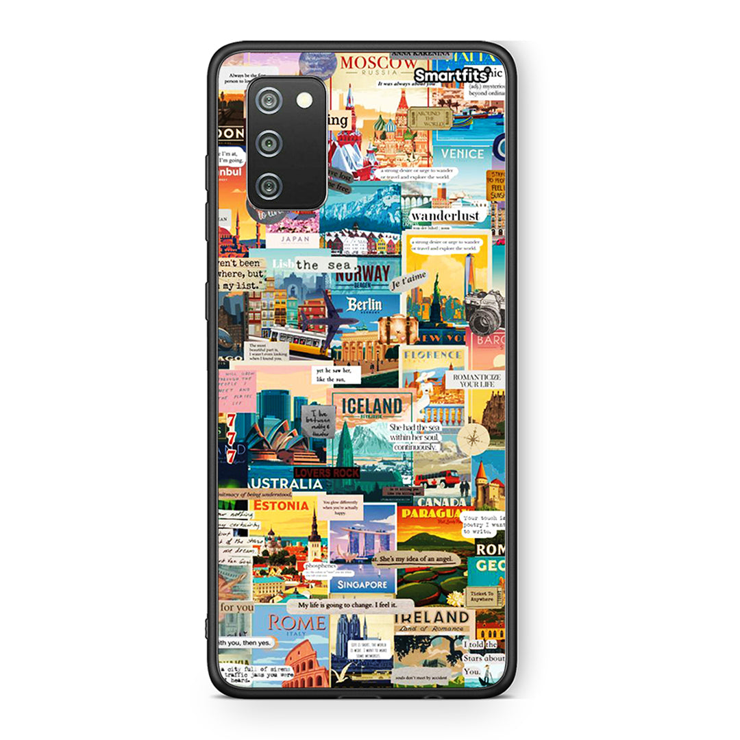 Samsung A02s Live To Travel θήκη από τη Smartfits με σχέδιο στο πίσω μέρος και μαύρο περίβλημα | Smartphone case with colorful back and black bezels by Smartfits