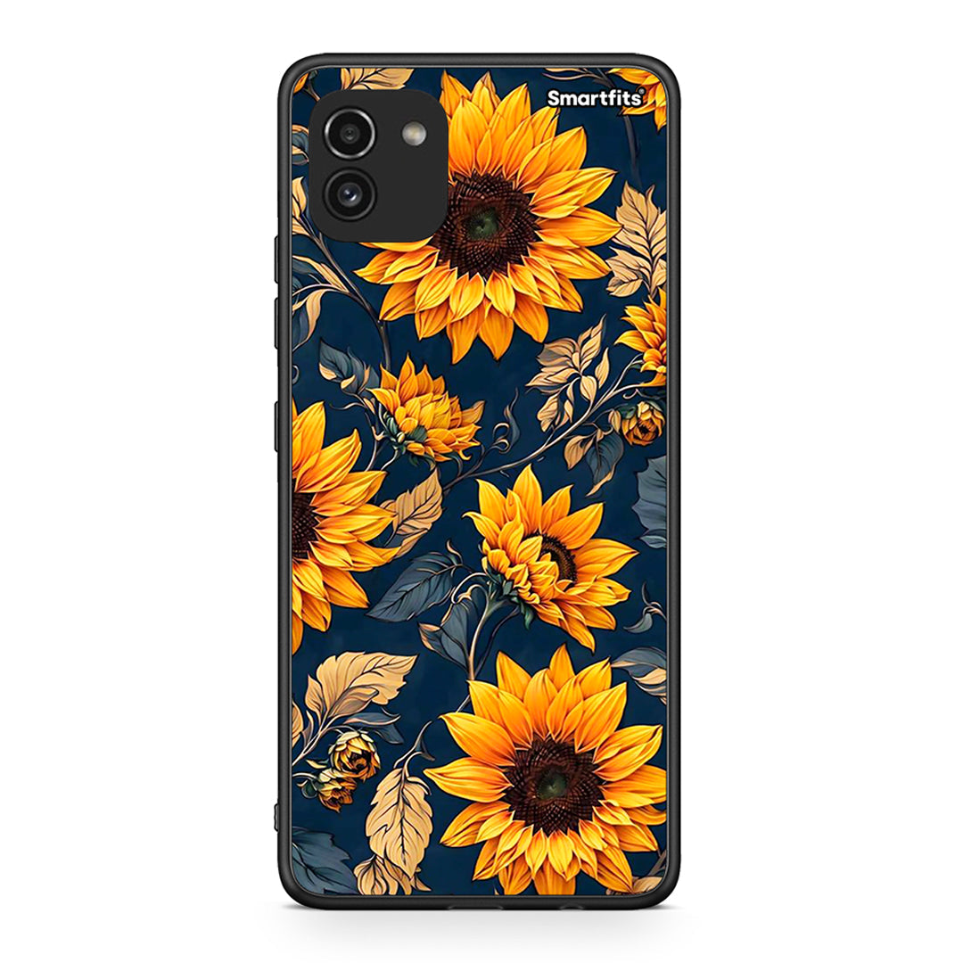 Samsung A03 Autumn Sunflowers θήκη από τη Smartfits με σχέδιο στο πίσω μέρος και μαύρο περίβλημα | Smartphone case with colorful back and black bezels by Smartfits