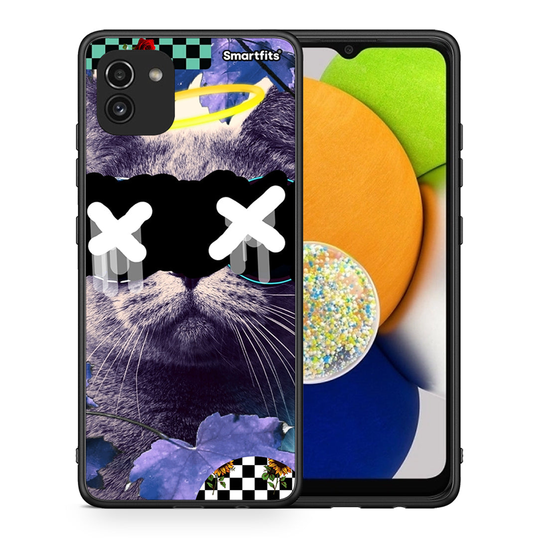 Θήκη Samsung A03 Cat Collage από τη Smartfits με σχέδιο στο πίσω μέρος και μαύρο περίβλημα | Samsung A03 Cat Collage case with colorful back and black bezels