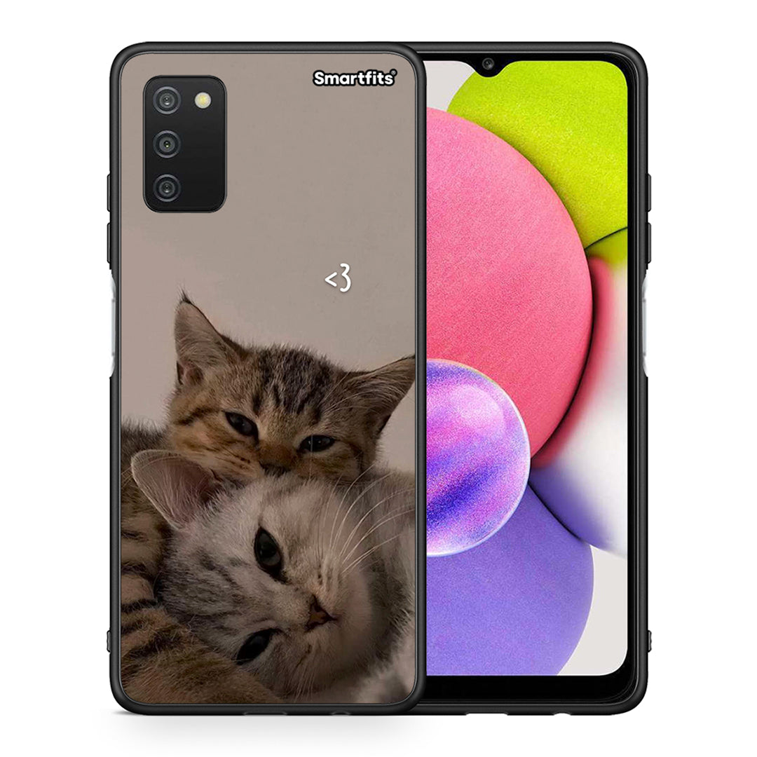 Θήκη Samsung A03s Cats In Love από τη Smartfits με σχέδιο στο πίσω μέρος και μαύρο περίβλημα | Samsung A03s Cats In Love case with colorful back and black bezels