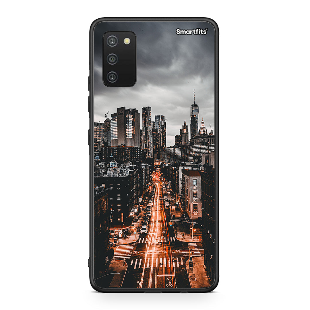 Samsung A03s City Lights θήκη από τη Smartfits με σχέδιο στο πίσω μέρος και μαύρο περίβλημα | Smartphone case with colorful back and black bezels by Smartfits