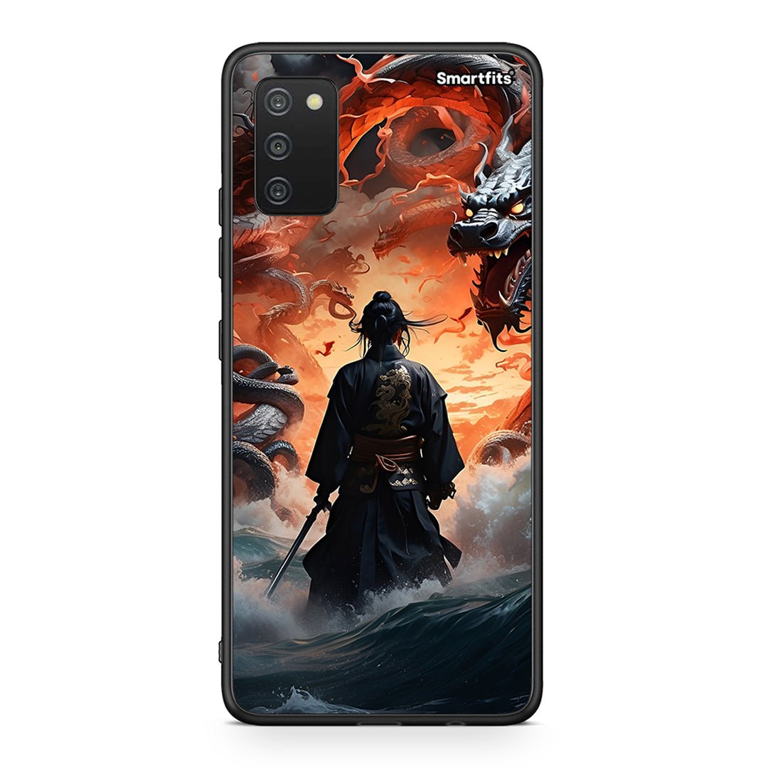 Samsung A03s Dragons Fight θήκη από τη Smartfits με σχέδιο στο πίσω μέρος και μαύρο περίβλημα | Smartphone case with colorful back and black bezels by Smartfits