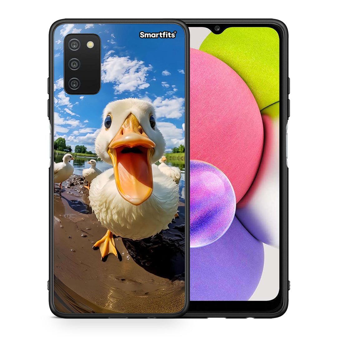 Θήκη Samsung A03s Duck Face από τη Smartfits με σχέδιο στο πίσω μέρος και μαύρο περίβλημα | Samsung A03s Duck Face case with colorful back and black bezels