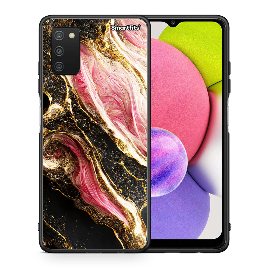 Θήκη Samsung A03s Glamorous Pink Marble από τη Smartfits με σχέδιο στο πίσω μέρος και μαύρο περίβλημα | Samsung A03s Glamorous Pink Marble case with colorful back and black bezels