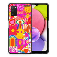 Thumbnail for Θήκη Samsung A03s Hippie Love από τη Smartfits με σχέδιο στο πίσω μέρος και μαύρο περίβλημα | Samsung A03s Hippie Love case with colorful back and black bezels