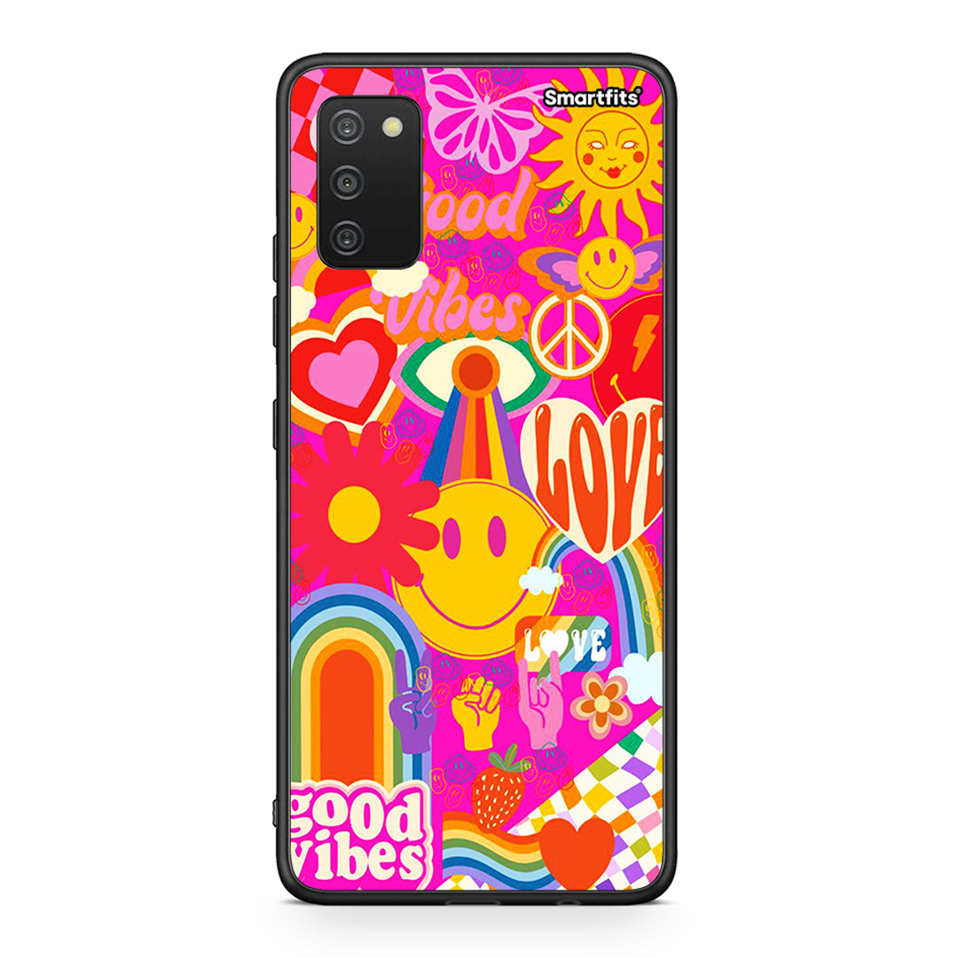 Samsung A03s Hippie Love θήκη από τη Smartfits με σχέδιο στο πίσω μέρος και μαύρο περίβλημα | Smartphone case with colorful back and black bezels by Smartfits
