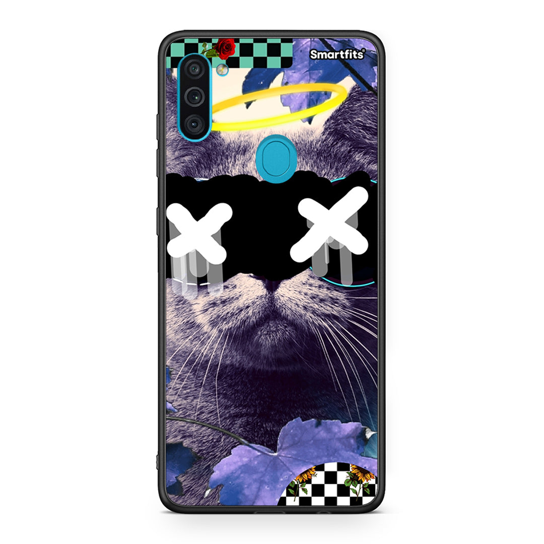 Samsung A11/M11 Cat Collage θήκη από τη Smartfits με σχέδιο στο πίσω μέρος και μαύρο περίβλημα | Smartphone case with colorful back and black bezels by Smartfits
