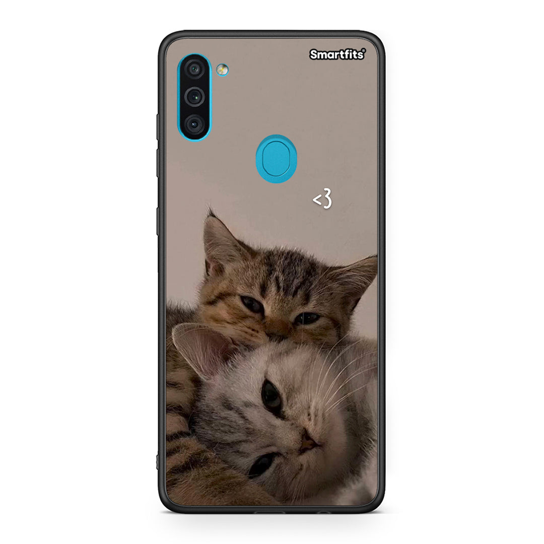 Samsung A11 / M11 Cats In Love Θήκη από τη Smartfits με σχέδιο στο πίσω μέρος και μαύρο περίβλημα | Smartphone case with colorful back and black bezels by Smartfits
