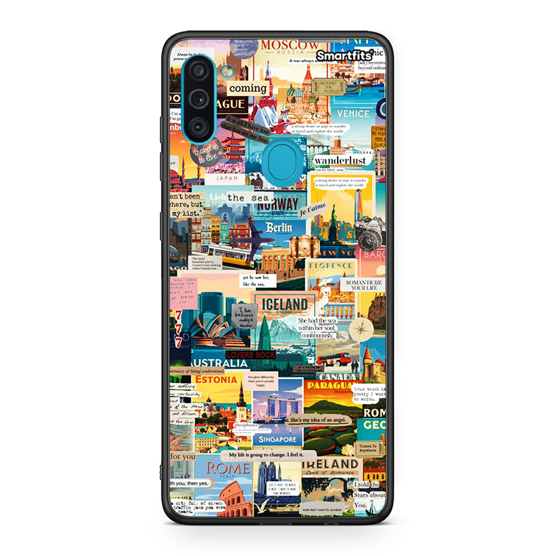 Samsung A11/M11 Live To Travel θήκη από τη Smartfits με σχέδιο στο πίσω μέρος και μαύρο περίβλημα | Smartphone case with colorful back and black bezels by Smartfits