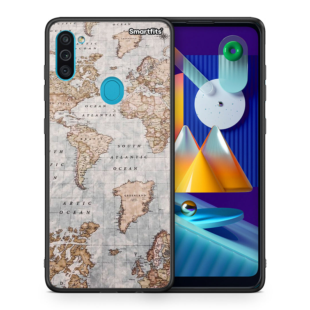 Θήκη Samsung A11 / M11 World Map από τη Smartfits με σχέδιο στο πίσω μέρος και μαύρο περίβλημα | Samsung A11 / M11 World Map case with colorful back and black bezels